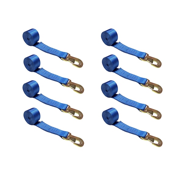 2" x 10' Wheel Lasso Lift Strap w/ Flat Snap Hook Tow Dolly Blue, 8PK